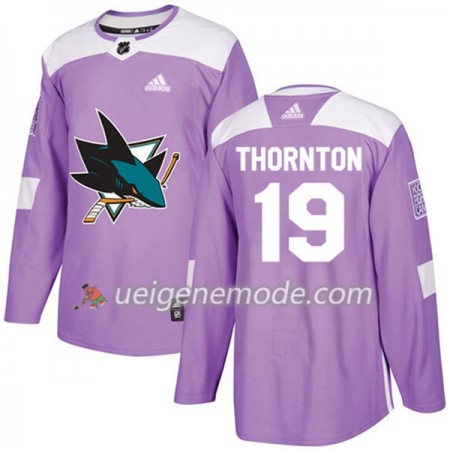 Herren Eishockey San Jose Sharks Trikot Joe Thornton 19 Adidas 2017-2018 Lila Fights Cancer Practice Authentic